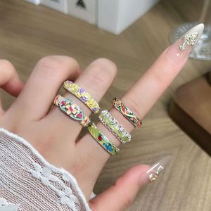 Chinese-style Enamel Auspicious Cloud Open <b>Ring</b> Ethnic-style Embossed Flower <b>Ring</b> Luxury Adjustable Openwork Trendy <b>Ring</b> - Product Image 2