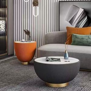 Living Room Decor Nordic Round Wooden Leather Modern Slate Coffee <b>Tables</b> for Home - Product Image 4