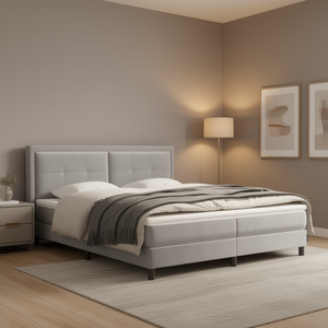 Base de Cama King Tapizada en Terciopelo Gris Claro, Madera Sintética, Diseño Moderno - Product Image 2