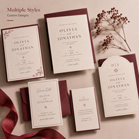 Invitation de mariage personnalisée minimaliste bordeaux et beige, impression typographique élégante avec noms et date personnalisés