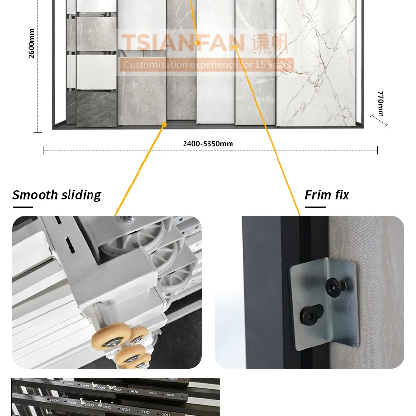 Tsianfan Sliding Large-Format Tile Display Stand Panel Ceramic Granite Marble Sample Frame Push Pull Sintered Stone Display Rack