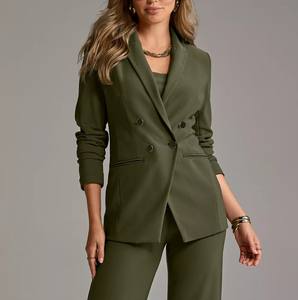 Blazer de Mujer Tipo Boyfriend, Cierre de un Botón, Tejido Sólido con Bordado, Antiarrugas - Product Image 1