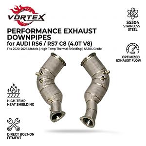 Tuyaux d'échappement avant isolés thermiquement Vortex en argent pour Audi RS6 RS7 C8 4.0 TFSI avec isolation thermique et ports pour capteurs - Product Image 1