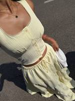 Ensemble de vêtements pour femmes, décontracté, ample, 2 pièces, couleur unie, haut sans manches et robe en tricot à volants taille haute, ODM