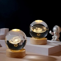 Nouvelle lampe de nuit en cristal 3D, boule de cristal lumineuse, décoration, système solaire, lumières LED de nuit, lampe de bureau, lumières de Noël pour la maison