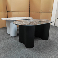 Nouveau Design Noir Blanc Luxe Rock Dalle Table À Manger Durable Jambes Courbées Base Restaurant Hôtel Moderne Table Ovale Très Polie