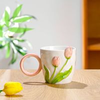 Tasse à café en relief de fleurs avec logo personnalisé avec poignée