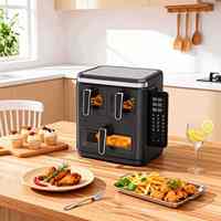 Friteuse à air électrique moderne à trois paniers 4L+4L+9L en acier inoxydable à commande numérique pour la cuisine domestique, produit phare du fabricant