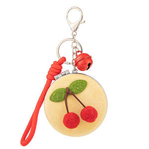 Cute Cherry Plush Compact Mirror Keychain Red Bell Braided Rope Strap Folding Dual Sided <b>Pocket</b> Makeup Mirror Custom Logo Bulk - Product Image 4