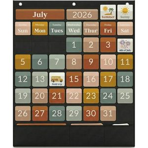 Calendario de bolsillo para el aula para niños, tarjetas educativas, gestión del tiempo, regreso a la escuela, estilo bohemio, tela rectangular - Product Image 1