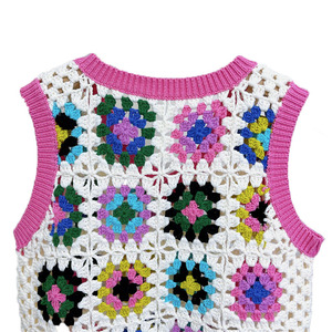 OEM personnalisé crochet femmes <span class=keywords><strong>pull</strong></span> court gilet solide motif couleur bloqué creux main tricots <span class=keywords><strong>pull</strong></span> <span class=keywords><strong>tricot</strong></span>é méthode de tissage - Product Image 2