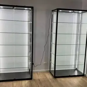 Penglihatan penuh furnitur toko murah lampu Led etalase kaca modis kabinet tampilan Vitrine untuk toko merokok