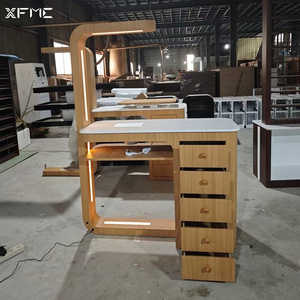 Factory Modern Solid Wooden Color <strong>Nail</strong> Table with LED Light White Stone Top Manicure Lamp Stylish Design Manicure <strong>Desk</strong> Table - Product Image 3