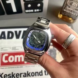 레트로 스퀘어 바운스 디지털 시계 합금 케이스 유리 스테인레스 스틸 스트랩 방수 3BAR 미래 기술 스타일 - Product Image 1