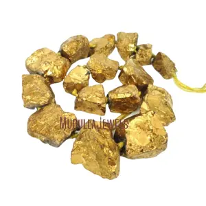 BE1700 Gold Titanium Clear Quartz Rough Nugget Bead Rock Healing Crystal Pendant Beads 17-23x19-28mm