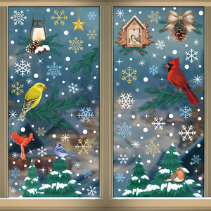 Pegatina Decorativa Autoadhesiva para Ventanas y Puertas con Diseño de Casa de Santa Claus y Copos de Nieve, Pegatina Navideña - Product Image 1