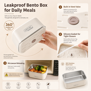 Lonchera Rectangular de Plástico, de un Solo Compartimento, Portátil, a Prueba de Fugas, Libre de BPA, Tamaño M 1-3L, Estilo Simple - Product Image 6