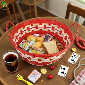 Cesto in bambù intrecciato ecologico multiuso ad alta precisione per frutta e pane con manici, <span class=keywords><strong>rosso</strong></span> originale - Product Image 3