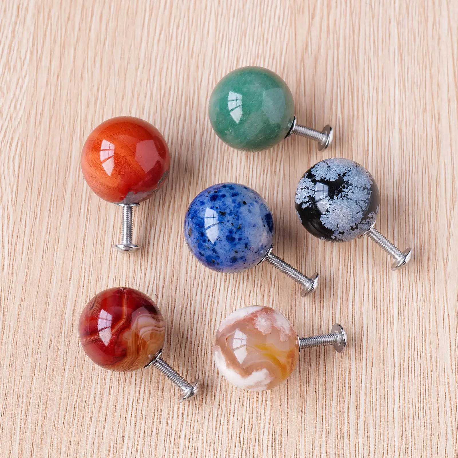 Wholesale Healing Natural Crystal Handmade Cherry Agate Little Ball Ornament Carved Crystal Drawer Pull For Decor