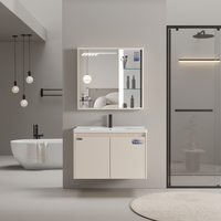 Ensemble de meuble-lavabo mural rectangulaire moderne tout en aluminium pour salle de bain, avec miroir inclus et lavabo en céramique facile à nettoyer, 70 cm