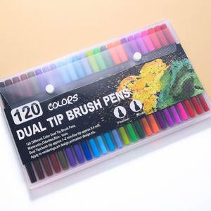 Lot de marqueurs double pointe pour aquarelle, pinceaux, dessin et lettrage, marqueurs à clic multicolores avec logo - Product Image 3