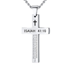 Cruz bíblica basada en la fe <span class=keywords><strong>de</strong></span> acero inoxidable Unisex Simple religioso fino moda geométrica hombres colgante collar joyería al por mayor - Product Image 5