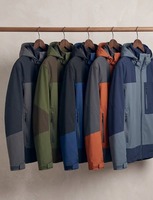 Veste softshell coupe-vent pour homme, à capuche, color block, imperméable, avec poches zippées, idéale pour la randonnée