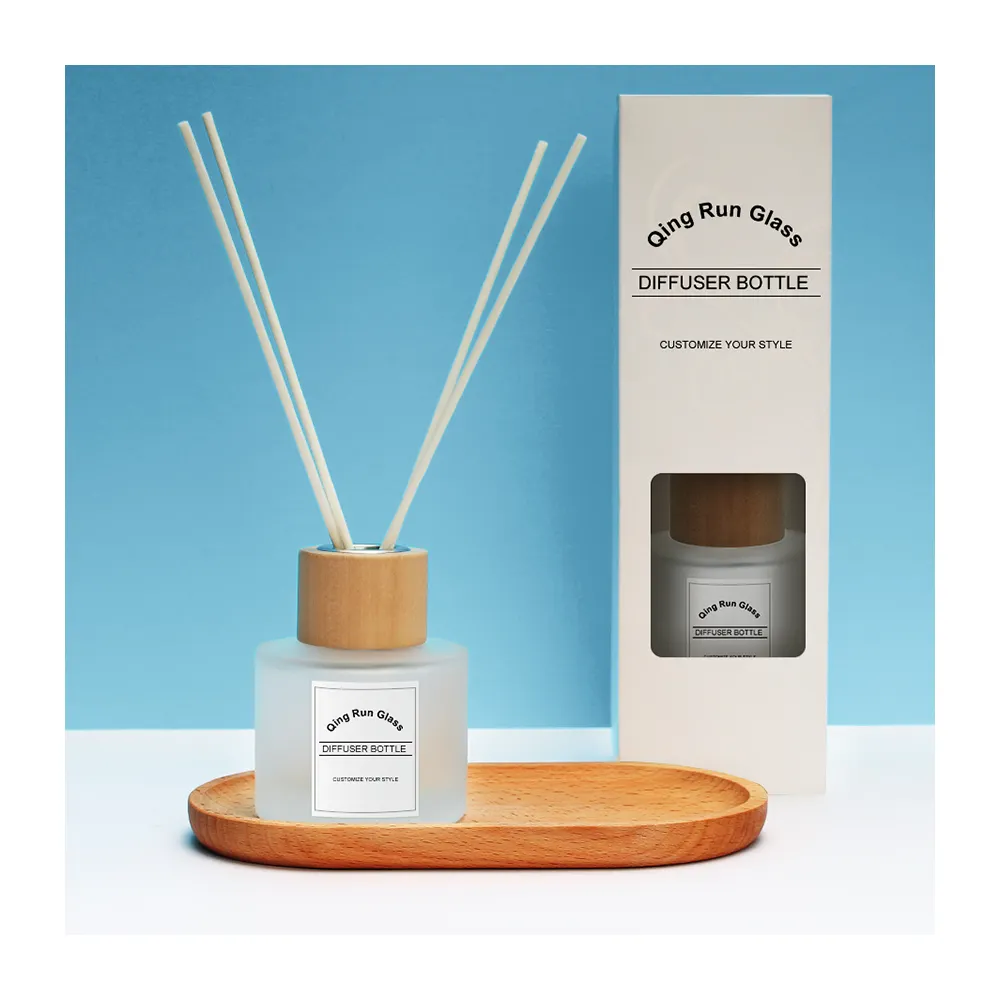 50ml 100ml 150ml 200ml Empty Luxury Perfume Aroma Round Glass Reed Diffuser Bottle With Wooden Cap And Box