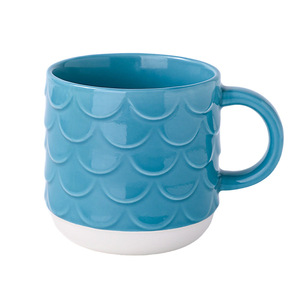 แก้วเซรามิคสีน้ำเงินลายหอยเชลล์ ใช้กับไมโครเวฟและเครื่องล้างจานได้ เหมาะสำหรับใช้ในบ้านและที่ทำงาน - Product Image 1