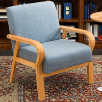 Sillón de tela de lino PU de cuero de madera curvada para una sola persona, sofá de respaldo bajo de tamaño pequeño para comedor, sala de estar, dormitorio, ocio