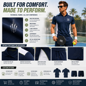 Ensemble polo de pickleball personnalisé Vexa pour homme – Maillot et short de performance, uniforme de club, vêtements de sport, fabrication OEM, marque privée - Product Image 2