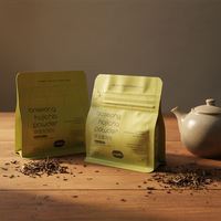 Sachet plat en plastique mat imprimé vert avec pochette zippée, emballage alimentaire pour poudre de Hojicha Boseong 150g