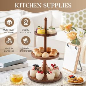 Soporte para Cupcakes <span class=keywords><strong>de</strong></span> <span class=keywords><strong>Madera</strong></span> <span class=keywords><strong>de</strong></span> Acacia Natural Rústico Ajustable 2 en 1 <span class=keywords><strong>de</strong></span> 3 Niveles, Bandeja Redonda Giratoria para Cupcakes, Juego <span class=keywords><strong>de</strong></span> Exhibición para <span class=keywords><strong>Mesa</strong></span> <span class=keywords><strong>de</strong></span> Postres - Product Image 3