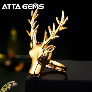 Chapado en oro rosa Reno alce asta de ciervo anillo Unisex tamaño ajustable para la Navidad Año nuevo regalo - Product Image 6