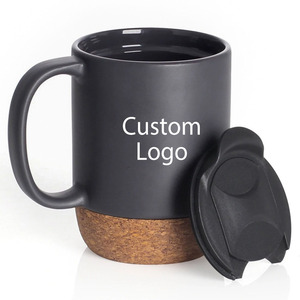Tazza in Ceramica Ecologica con Logo Personalizzato, Base in Sughero e Coperchio Scorrevole, Mantiene le Bevande Calde/Fredde, 13oz 375ml per Caffè, Tè, Birra, Latte - Product Image 1