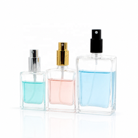 Flacon de parfum vide en verre carré transparent avec atomiseur à vis, bouchon doré, flacon pulvérisateur pour emballage cosmétique