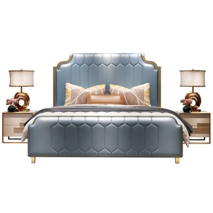 Lit de couchage très vendu ensemble de meubles modernes pour chambre de filles ensembles de <span class=keywords><strong>literie</strong></span> avec garniture en acier inoxydable doré lits de mariage en cuir de luxe - Product Image 2