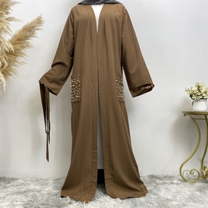 1738# High Quality Loose Long Sleeves With Pearls Front Pockets Cardigan Muslim Islamic Dubai Abaya - Product Image 2
