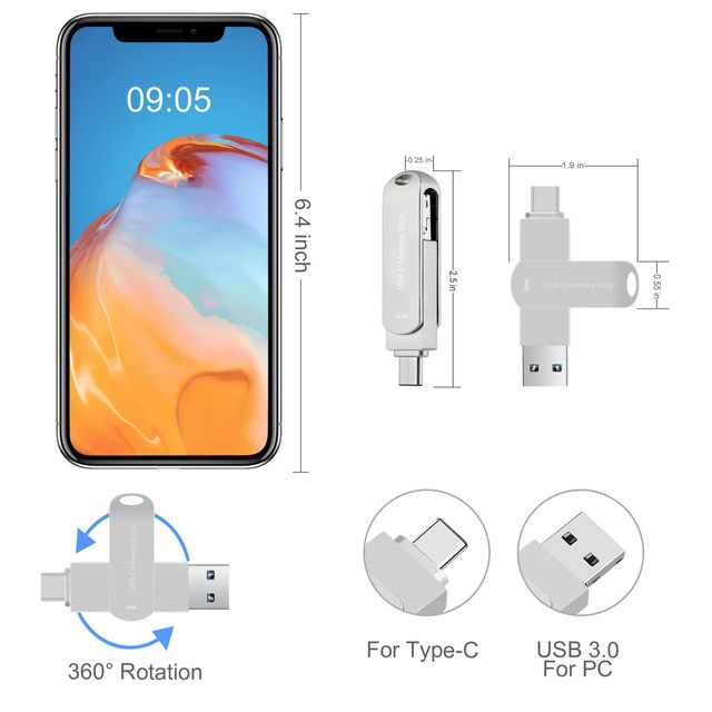 New High Speed 150MB/s USB Type-C & USB 3.2 Gen 2 Flash Drive Aluminum Alloy One-Click Sharing for Phones/Laptops