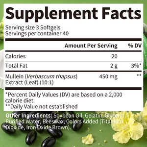 Cápsulas Blandas de Verbascum Thapsus 450mg, Apoyo Respiratorio e Inmunológico, Verbascum Bouillon Blanc Gordolobo 120 Unidades - Product Image 3