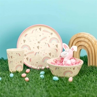 Ensemble de vaisselle pour enfants en dessin animé, 3 pièces, durable, écologique, en fibre de bambou et mélamine, comprenant une assiette, un bol et une tasse à eau