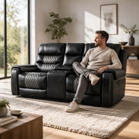 Canapé deux places en cuir artificiel inclinable manuel avec console de rangement, directement de l'usine Frank, idéal pour villa