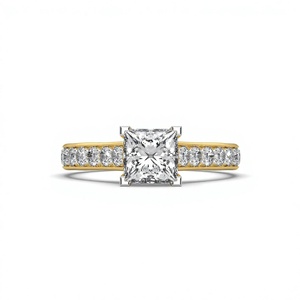 Anillo de compromiso de lujo con diamante cultivado en laboratorio de 1.78 CT TDW en oro amarillo de 14K, corte princesa, con diamante principal de 1.36 CT, ideal para fiestas. - Product Image 1