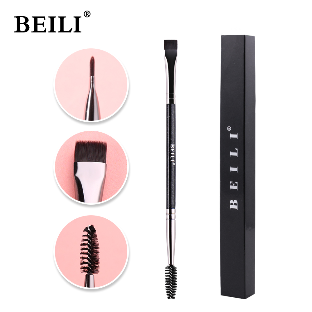 Beili Hoge Kwaliteit Dubbele Kop Super Dunne Wenkbrauw Wimper Borstel Private Label Eyeliner Detail Zwarte Enkele Make-Up Borstel