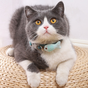 물고기 참과 종이 달린 땋은 고양이 목걸이, 조절 가능한 부드러운 수공예 애완동물 목걸이 (고양이, 새끼 고양이용) - Product Image 5