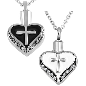 Collar de urna de corazón y Cruz para cenizas, joyería de cremación, recuerdo conmemorativo, colgante, Kit de embudo incluido - Product Image 1