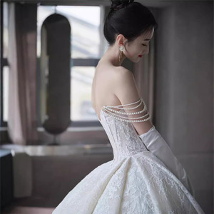 Strapless Wedding Dress Ball Gown Lace Empire Waist Vintage Style With Train For Petite And Plus Sizes - Product Image 2