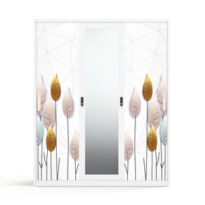 Armoire en acier imprimé avec 3 portes coulissantes et miroir 1500 mm pour rangement de chambre - Product Image 2