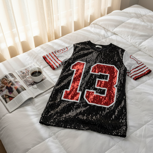 New Design Women's Glitter <strong>Sequin</strong> Jersey Eco-Friendly 3D Embroidery Letter Print Dress Number 13 Half Sleeve Loose <strong>Top</strong> <strong>Party</strong> - Product Image 5