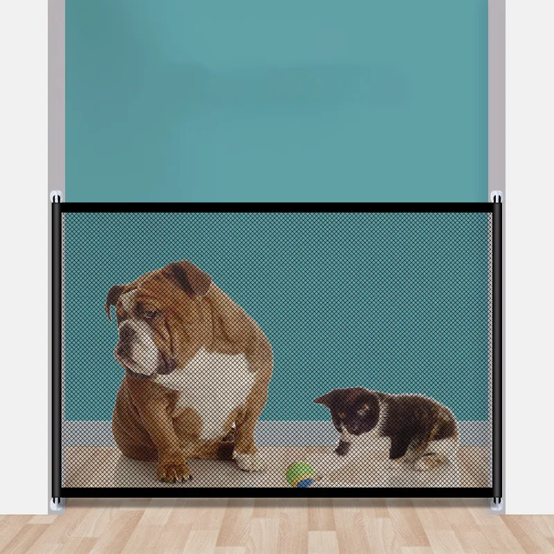 Cerca retrátil automática para cachorros, cerca de segurança para cachorros em ambientes internos e dobráveis